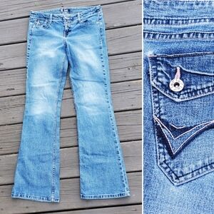Vintage 90s y2k LEI Blue Denim Low Rise Hip Huggers Flare Bootcut Jeans